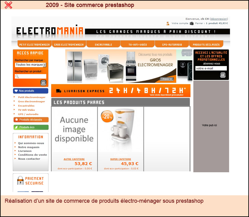 Site commerce lectro-menager (prestashop)